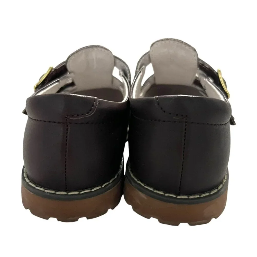 L'Amour Sz 12 Beatrix Brown Leather Mary Jane T-Strap Dress Shoes